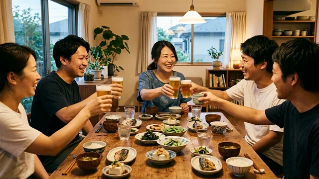 友人と食卓を囲んで乾杯する女性