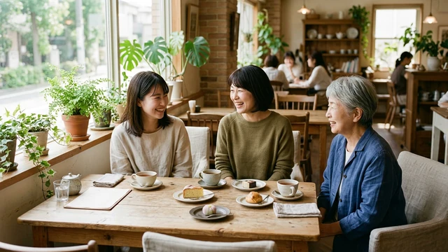 カフェで語らう三人の女性